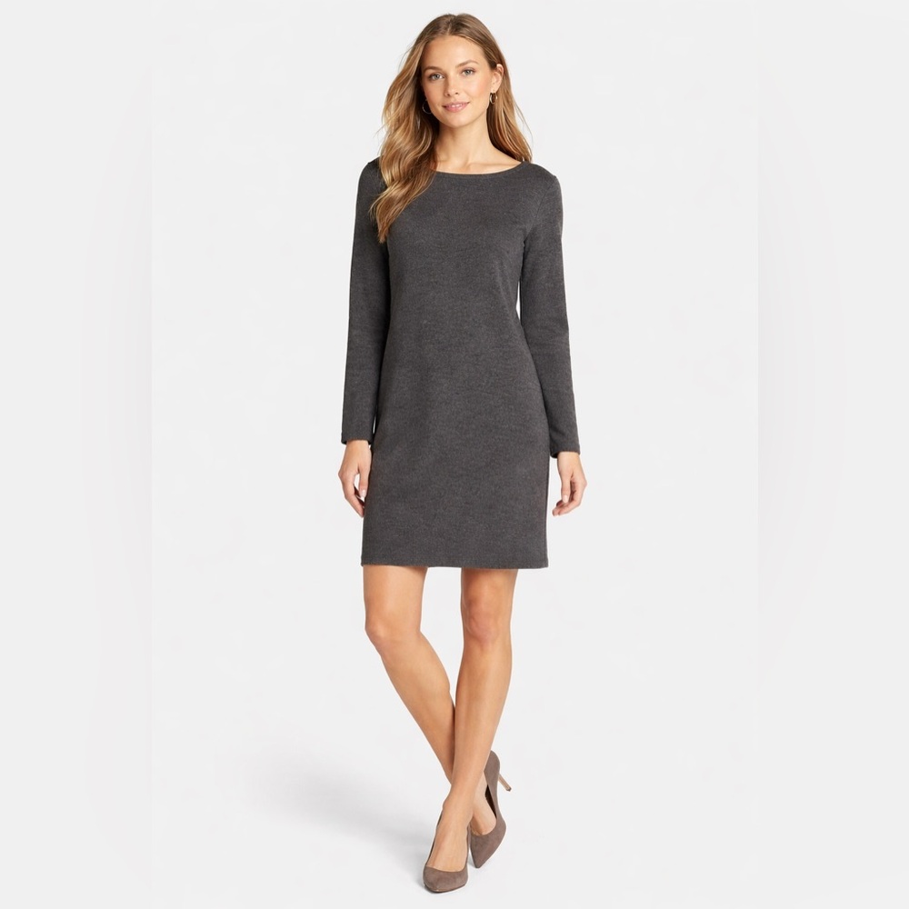 Halogen Charcoal Knit Shift Dress NWT Exposed Zip Back Long Sleeve Large